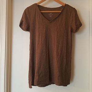 J. Jill pima short sleeve v-neck tee, Brown, XS